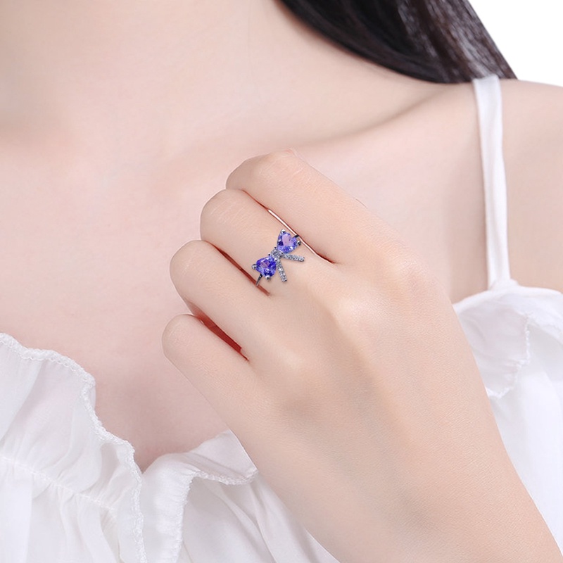 Cincin 925 Silvery Zircon AAA Ungu Gaya Korea Untuk Wanita