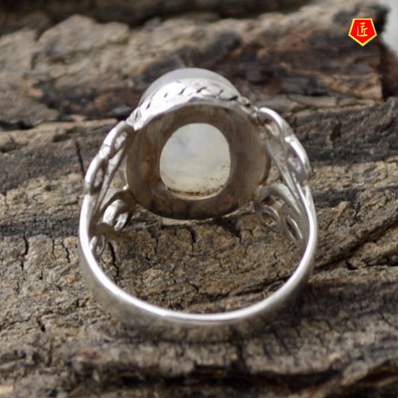 [Ready Stock]Moonstone Silver Ring Exaggerated Creative Elegance