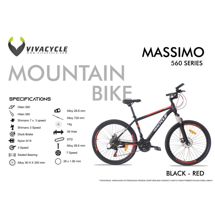 SEPEDA GUNUNG MTB 26 VIVACYCLE MASSIMO 560 SERIES 21 SPEED VIVA CYCLE - BLACK RED