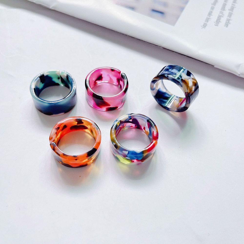 Preva 1/5pcs Cincin Asetat Warna-Warni Vintage Pesta Asetat Gaya Retro Sederhana