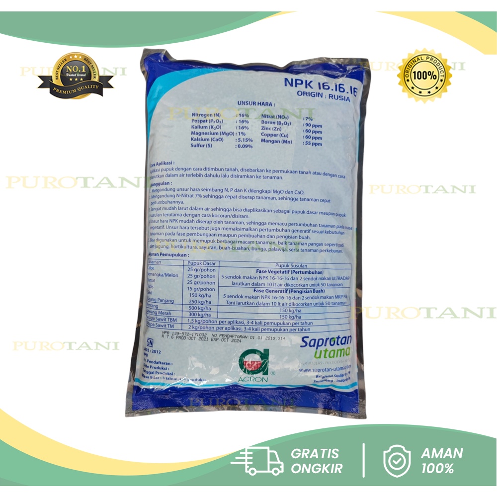 Pupuk NPK 16 16 16 Pak Tani NPK mutiara bunga buah daun 1kg