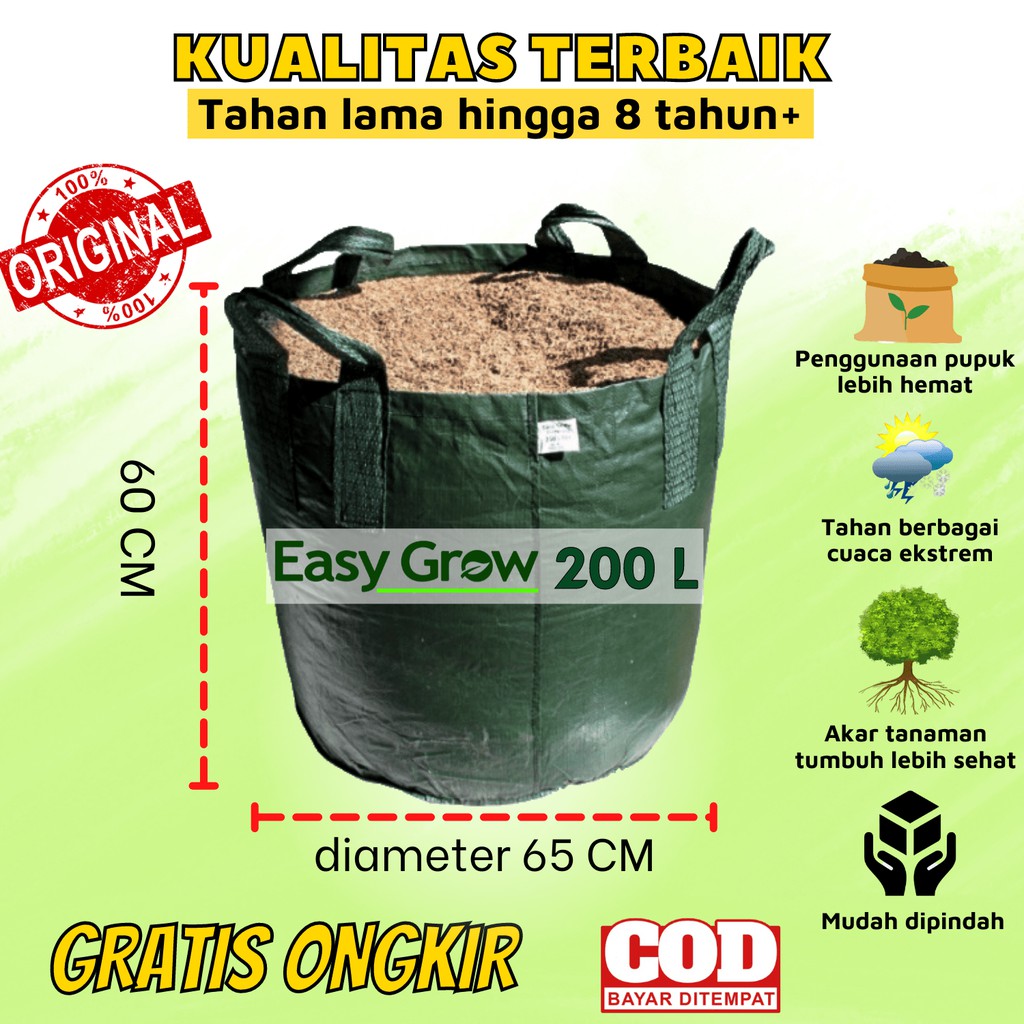 Planter Bag 200 Liter Easy Grow Termurah Tebal Berkualitas Tahan Lama