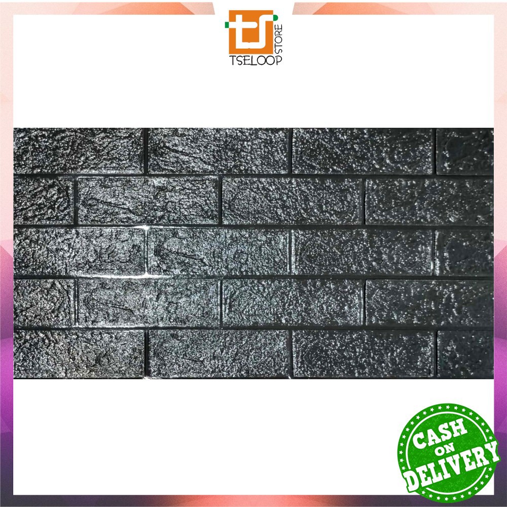 OFM-C206 Wallpaper Dinding Foam 3D Kecil Motif Batu Bata / Walpaper Stiker Dinding Dekorasi Kamar-Batu Bata HITAM