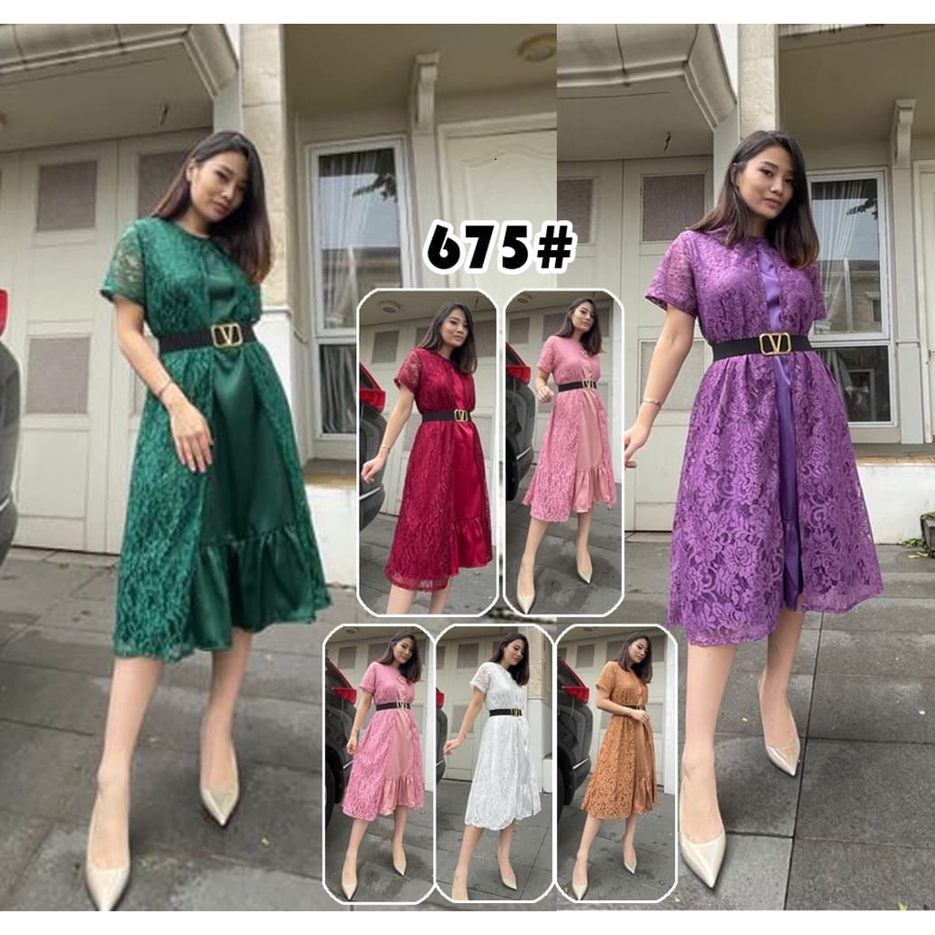 675#DRESS fashion NATAL/ baju dres wanita/ baju brukat terbaru+FREE BELT V