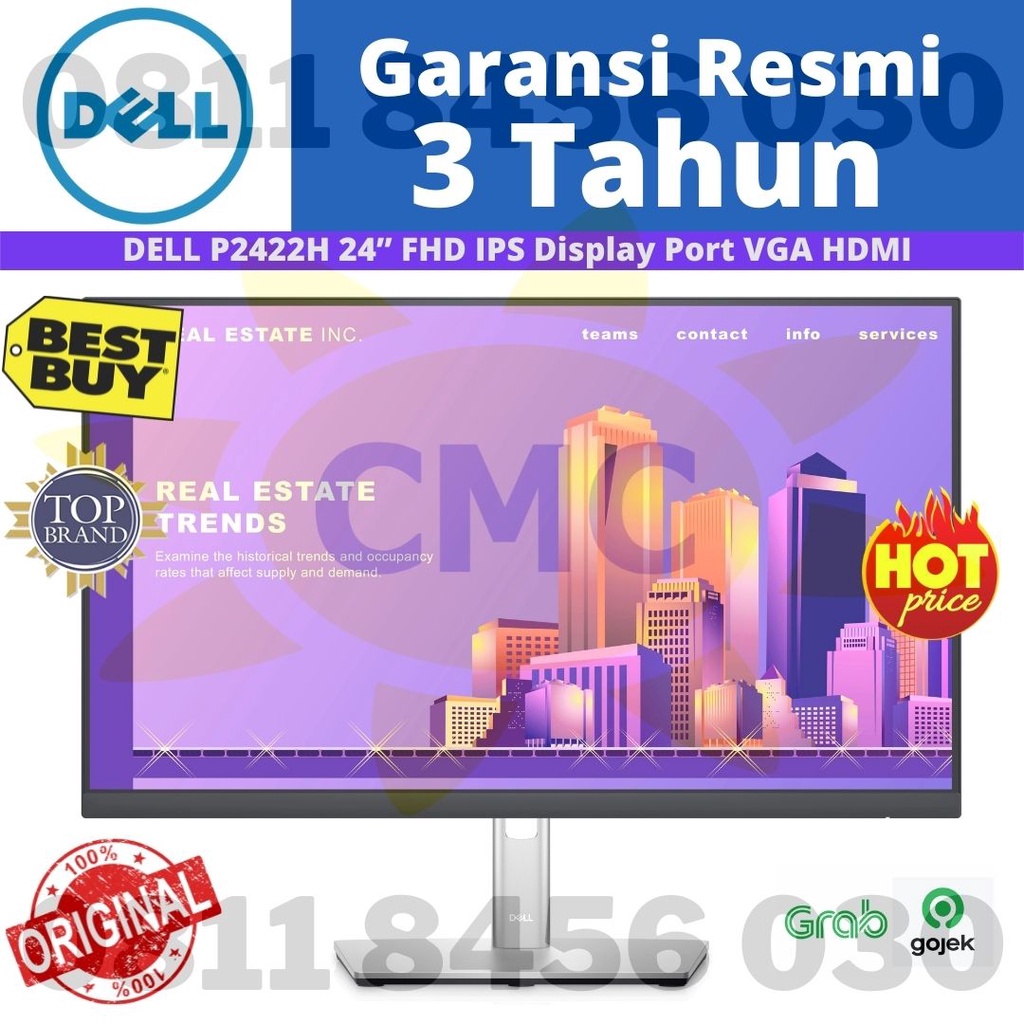 Monitor LED Dell P2422H 24&quot; 24 Inch IPS FHD 60Hz HDMI VGA Resmi