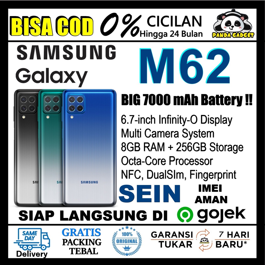 Samsung Galaxy M62 SEIN NFC 8/256GB 8 /256 GB black Blue Green Garansi Resmi 1 Tahun SEGEL