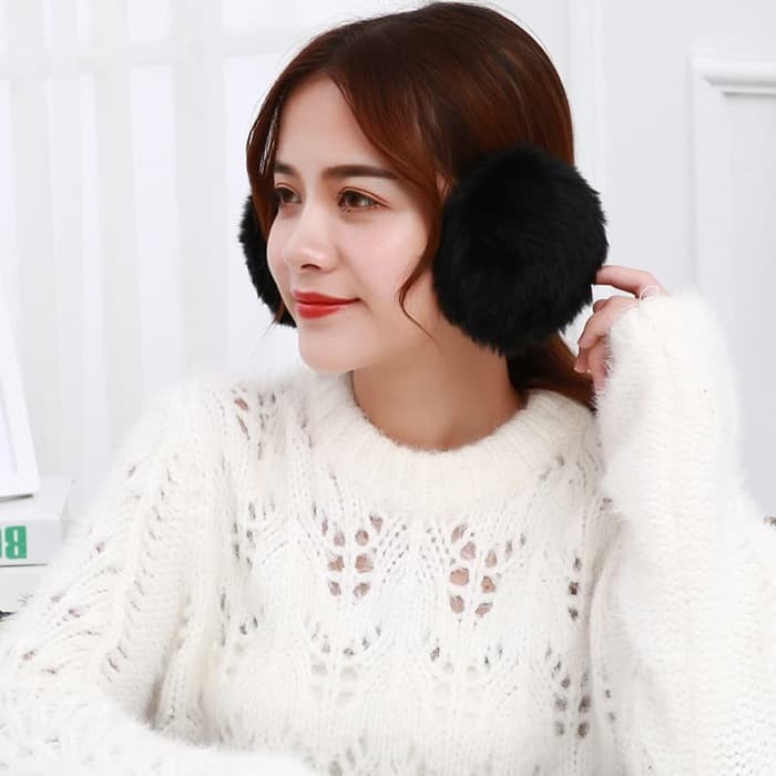 EMB unisex earmuff penutup pelindung penghangat telinga bulu halus dewasa