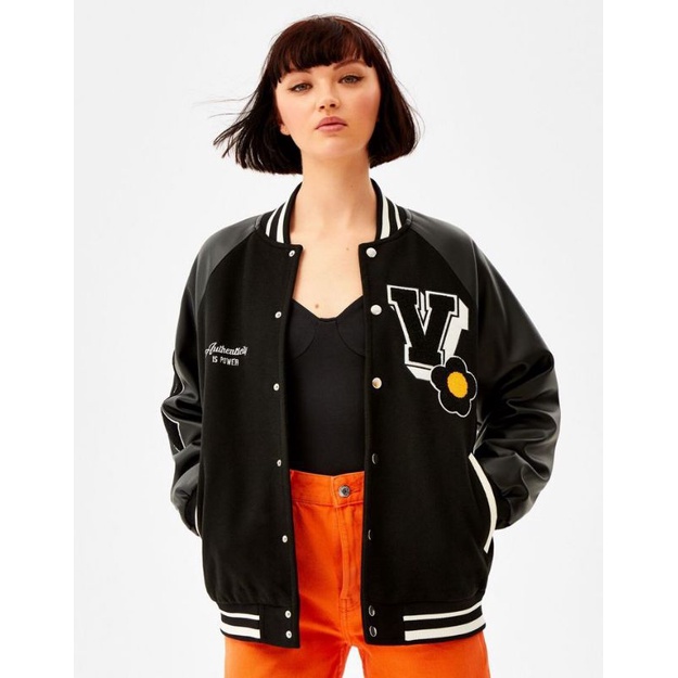 V AUTHENTICITY JAKET BASEBALL  VARSITY - JAKET WANITA BOMBER  BAHAN FLEECE