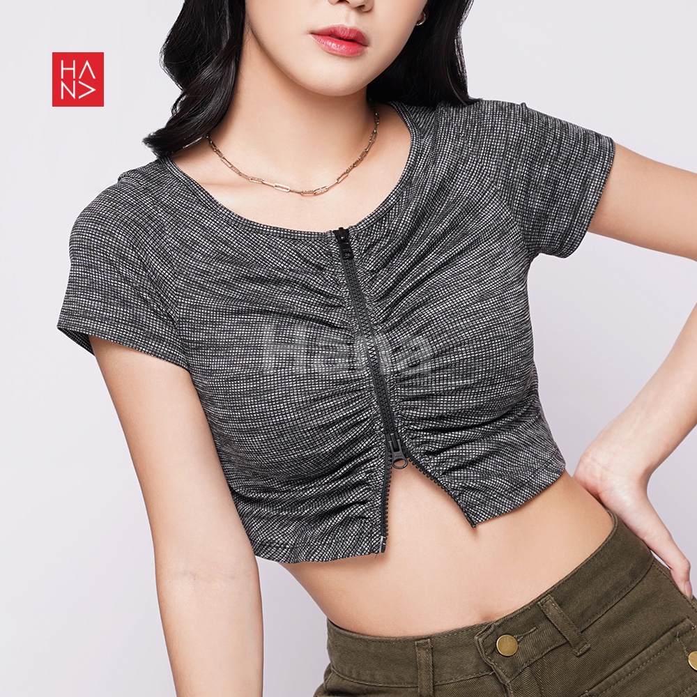 HanaFashion JKT - Ivana Wrinkles Crop Top Blouse Atasan Wanita - CT265