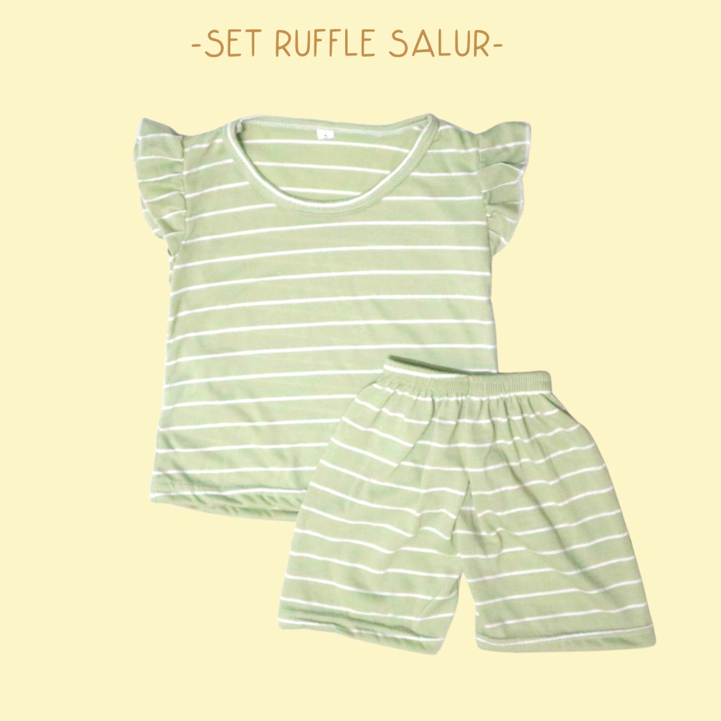 BabynKids - Setelan Anak Perempuan / Setelan Anak Ruffle Set / Set Salur Ruffle Anak / Setelan Anak Harian/ ruffle salur warna