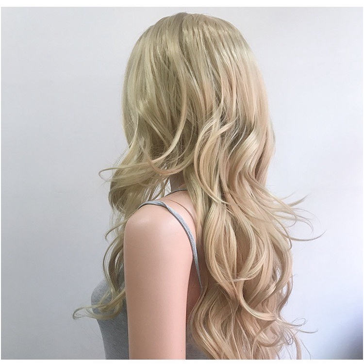 Wig pirang panjang ikal blonde rambut palsu wanita tebal bagus premium