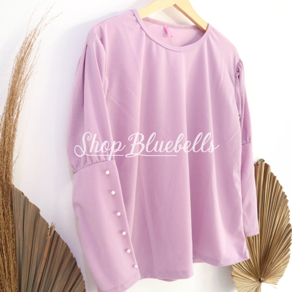 Moana Pearl Blouse - Blus lengan balon mutiaraa wafel velvet