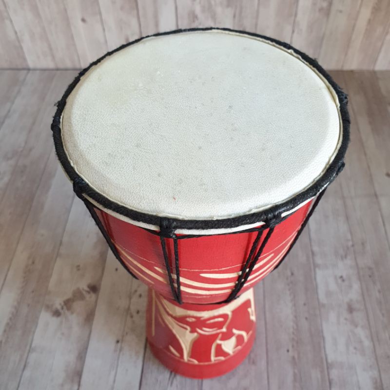 Mainan Kendang Jimbe Mini Alat Musik Gendang Jimbe Anak Kecil Motif Ukir untuk Hiasan Souvernir