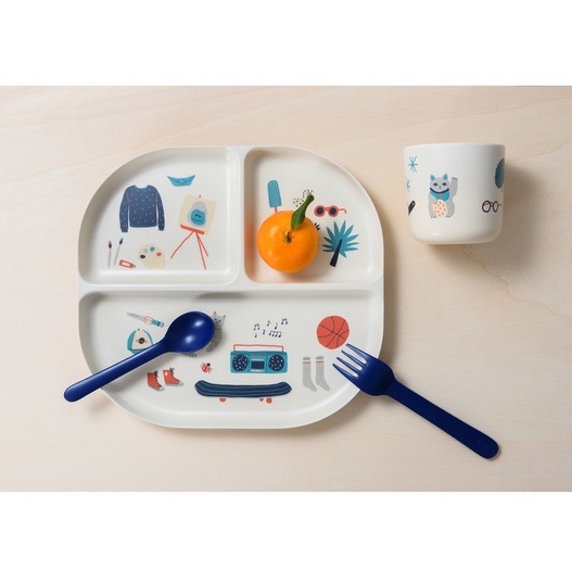 EKOBO Bamboo Illustrated Kids Dinner Set - Peralatan Makan Anak Set Perlengkapan Dinner Makan Anak