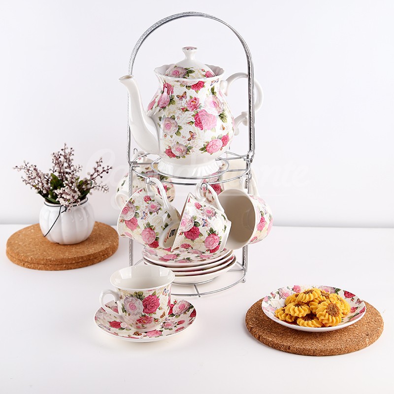 Tea Set Keramik Shabby Chic Capodimonte 13 pcs