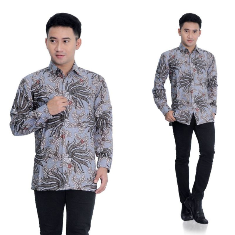 BAJU BATIK COUPLE AYAH DAN ANAK LAKI-LAKI MOTIF MAHKOTA ABU