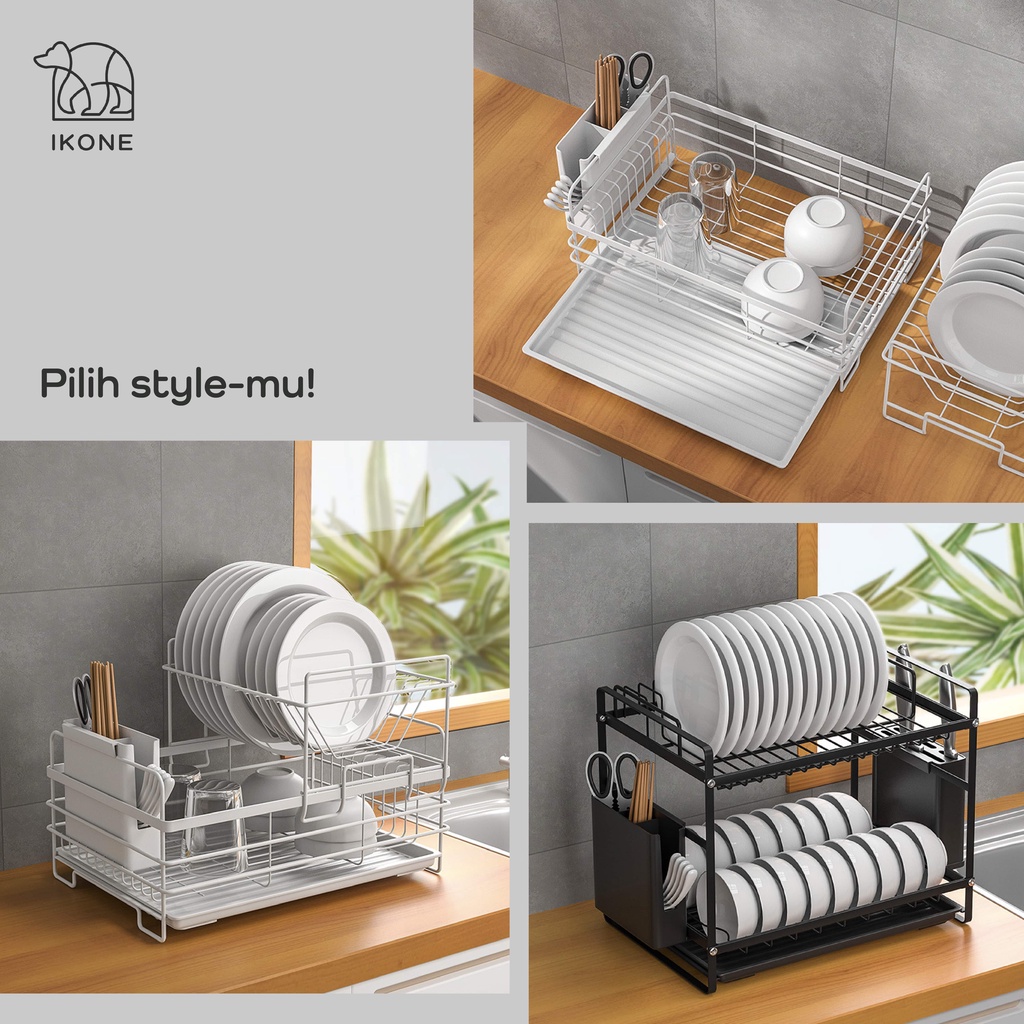 【IKONE】RAKU Rak Piring Nordic Style Bertingkat Rak Dapur Rak Wastafel Peralatan Dapur Kokoh Anti Karat