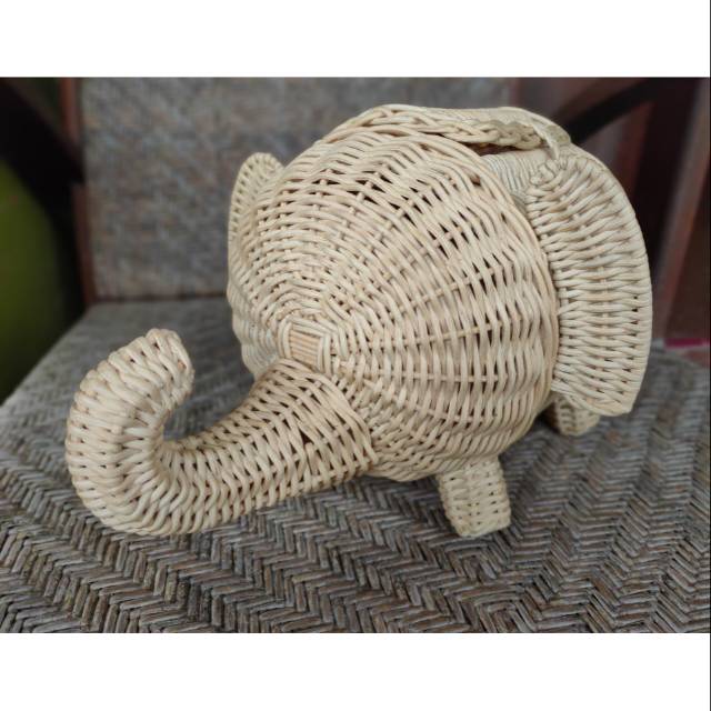 Tempat Permen Gajah Rotan Alami - Miniatur Gajah Rotan Alami
