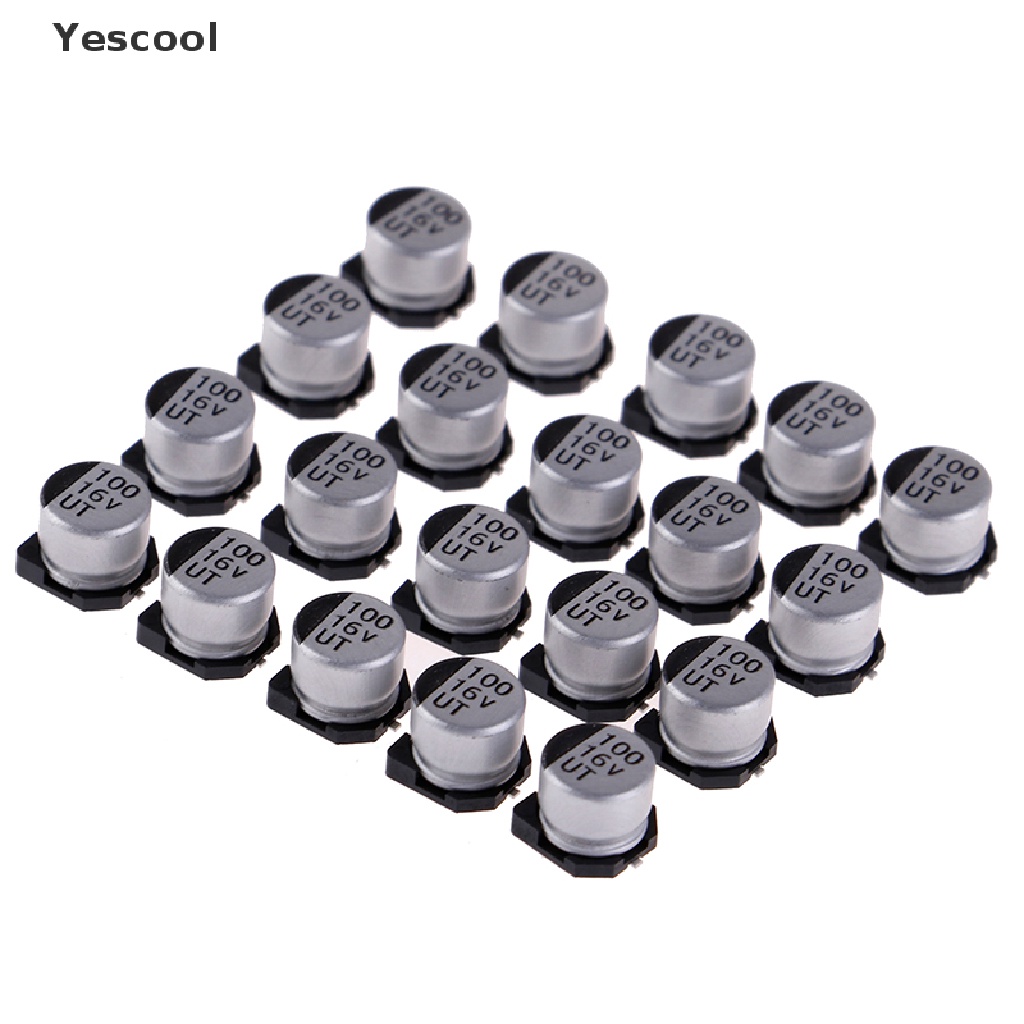 Yescool 20 pcs SMD electrolytic capacitors with specifications of 6*5 mm 16V 100uF .