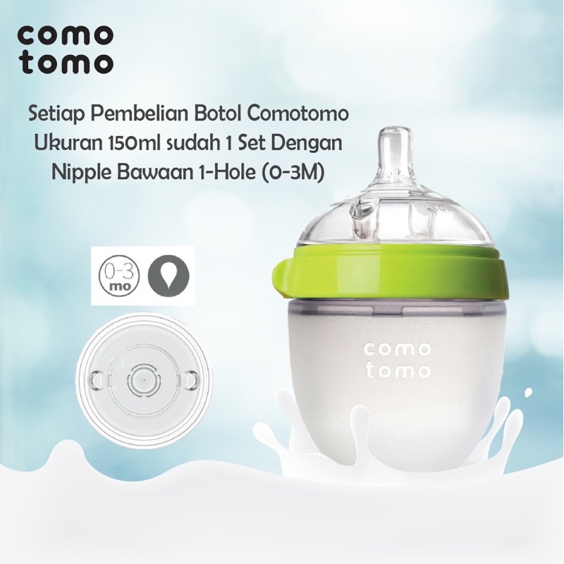 COMOTOMO PINK/GREEN 150ML SINGLE PACK BOTTLE - botol comotomo | dot bayi