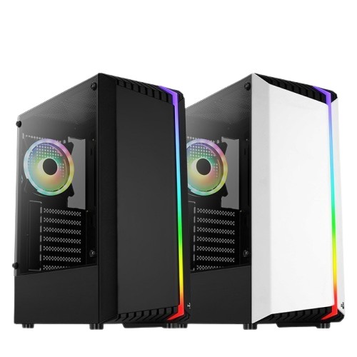 AEROCOOL BIONIC RGB MID TOWER Chassis CASE TEMPERED GLASS FRONT - Hitam/Putih