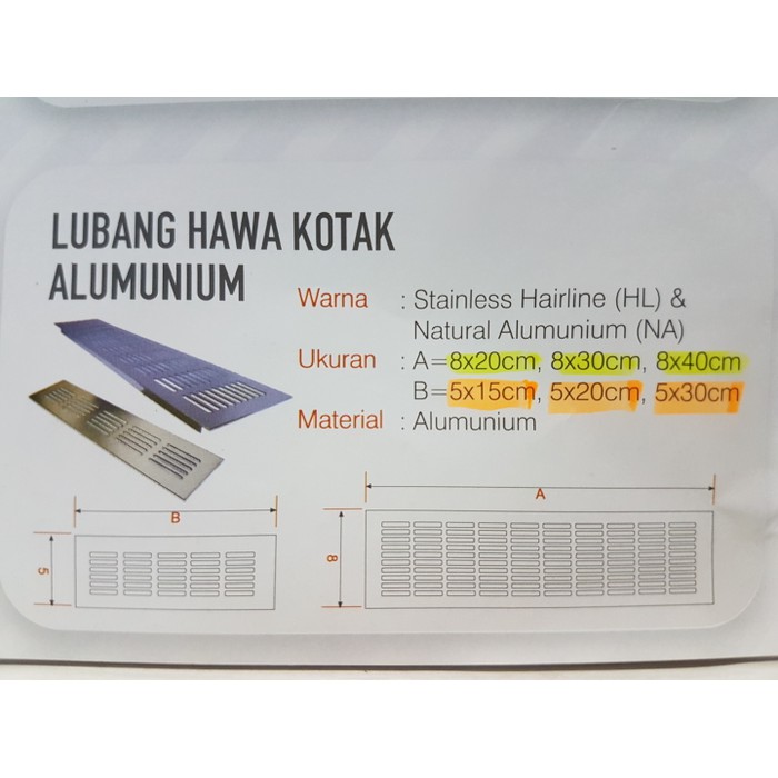 8 x 30 cm saringan udara lubang hawa angin ventilator alumunium motif