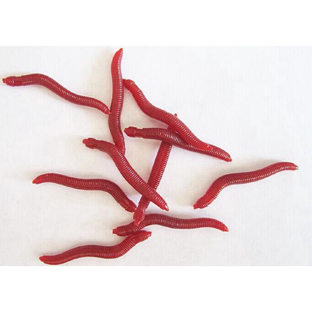 50Pcs Umpan Pancing Bentuk Cacing Tanah Warna Merah