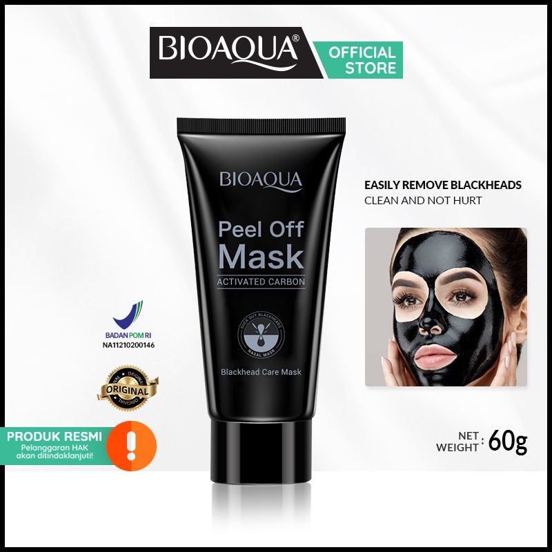 {DS}【BPOM】BIOAQUA peel off Mask Charcoal Anti-Blackhead mask 60g - peel off 60g