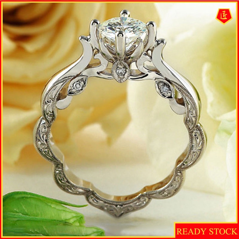 [Ready Stock]Simple Personality Platinum Carved Diamond Ring