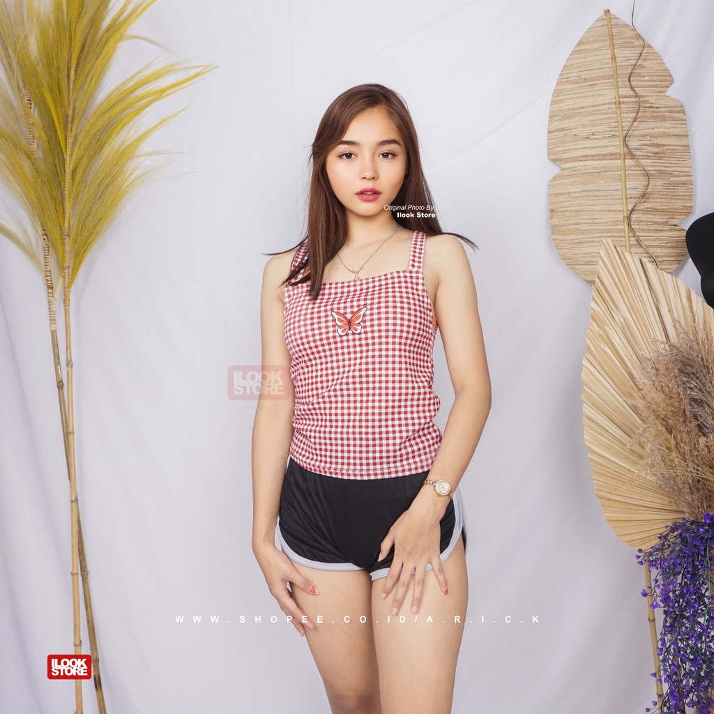 ilook | Mariposa Tanktop | Tanktop Marimar | Motif Kotak Bahan Creap | variasi bordir-MPOSA ZASH - MAROON