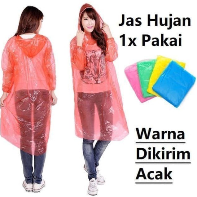 Jas Hujan Plastik Transparan Lengan Panjang / Jas Hujan Murah Sekali Pakai / Jas Hujan Plastik / Jas Hujan Taveller / Emergency Raincoat