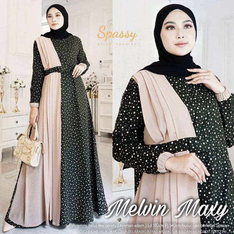 Cod Melvin Maxy lebel jasmine/dress muslim/baju wanita/gamis maxy/gamis motif terbaru/gamis kekinian