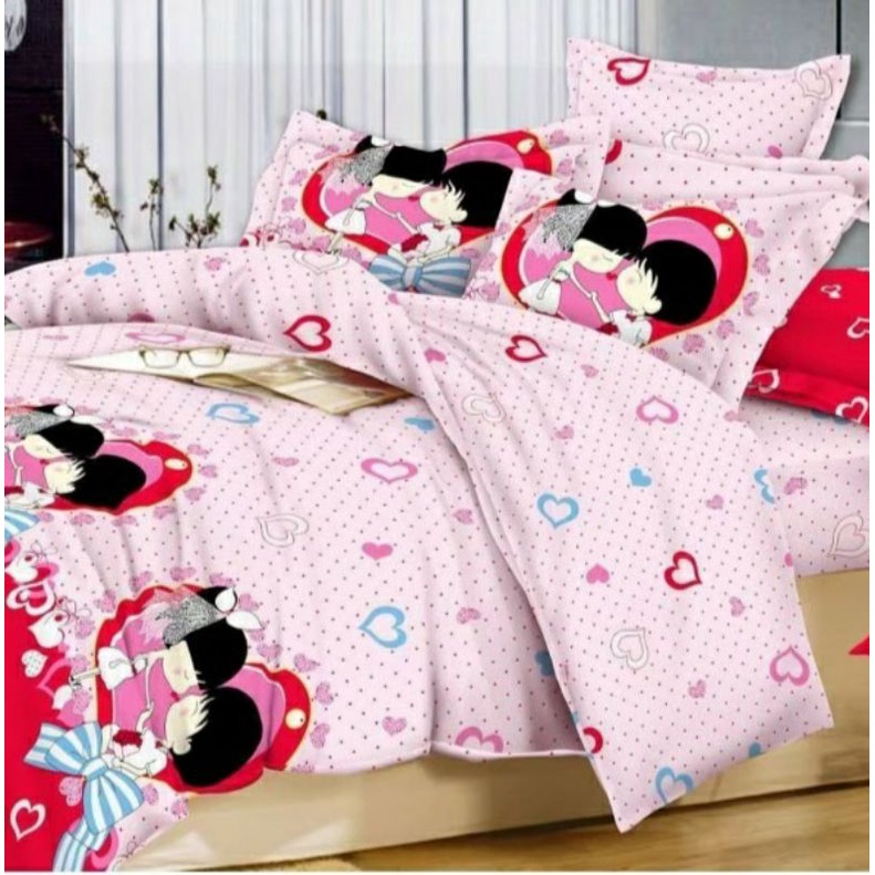 set bedcover sprei rempel uk 180x200x30 katun lokal motif wedding