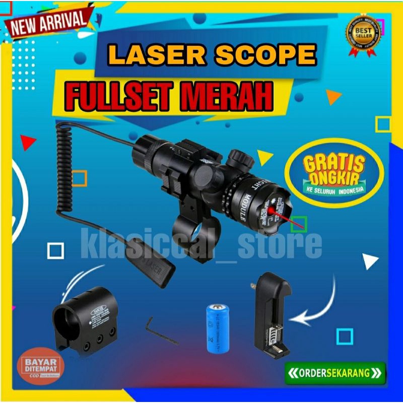 LASER SENAPAN NYALA MERAH SCOPE DOT TERBARU FULLSET CHARGER