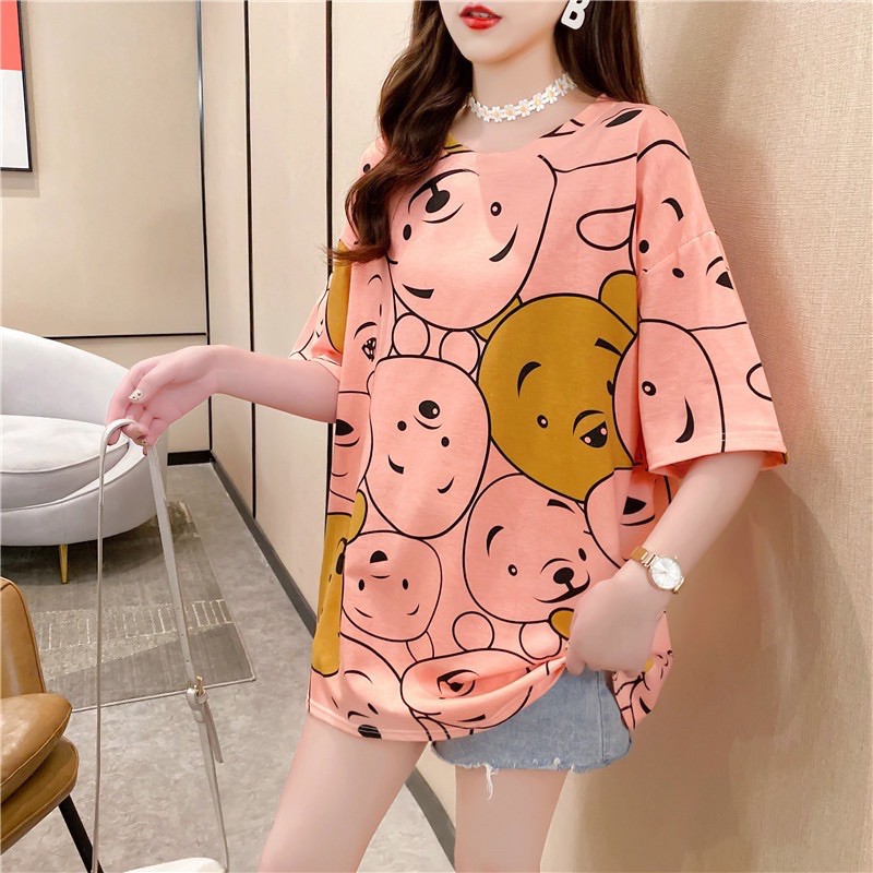 Kaos Oversize Import Motif Pooh | KI129 | Oversized Tee Lucu Fashion Wanita