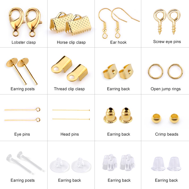 Set Peralatan Pembuatan Perhiasan Anting Kait + Pin + Pinset + Jump Ring + Kait Belakang