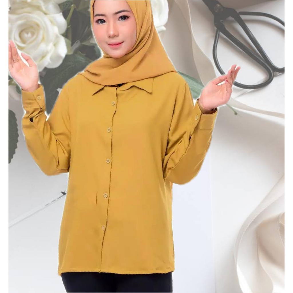 kemeja formal wanita  tangan panjang gold/ Kuning Kunyit