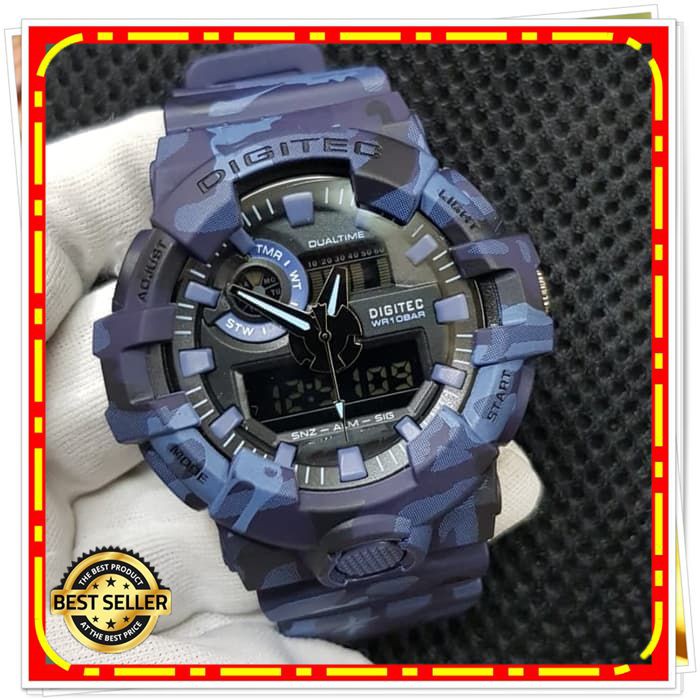 JAM TANGAN DIGITEC 2121 PRIA BLUE ARMY DUAL TIME ORIGINAL