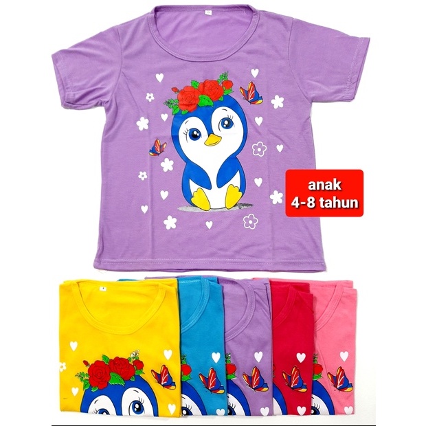 Kaos Anak perempuan 4 - 8 tahun oblong pakaian atasan baju cewek murah pinguin grosir