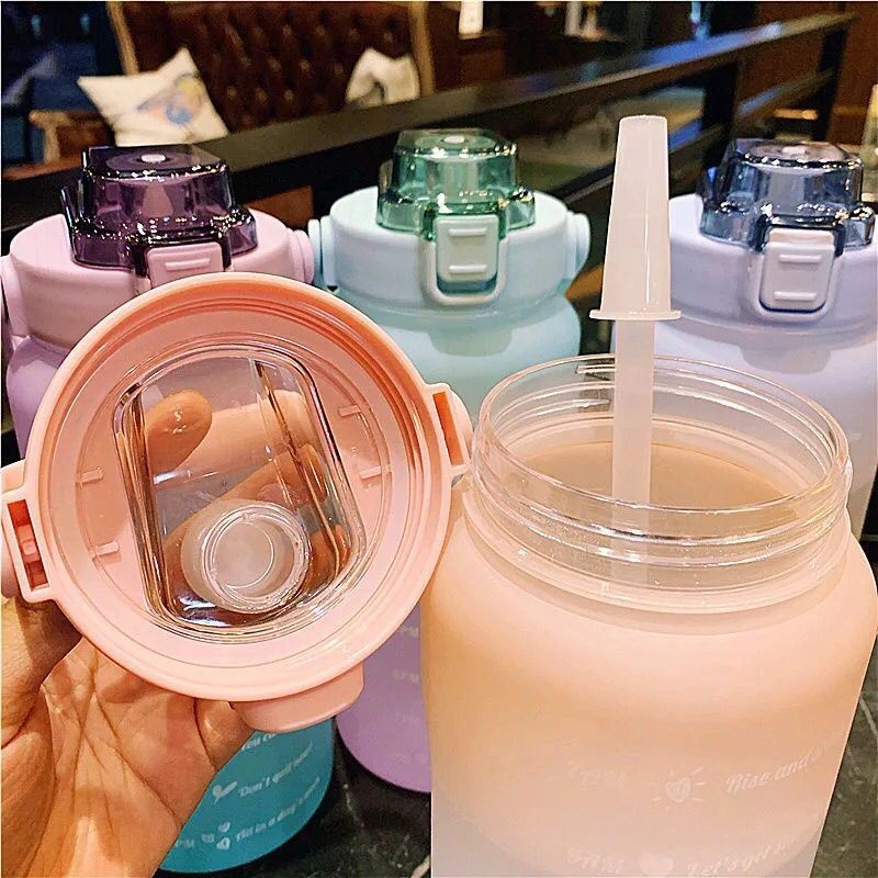 Botol Minum 2 Liter Botol Minum Viral Botol Pelangi Botol Minum Motivasi 2000ML FREE 2D&3D STICKER-5