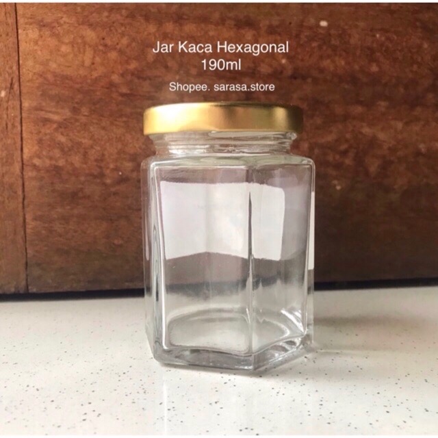 Jar Toples Jar Kaca Hexagonal Gold 190 Ml Wadah Kue Dessert