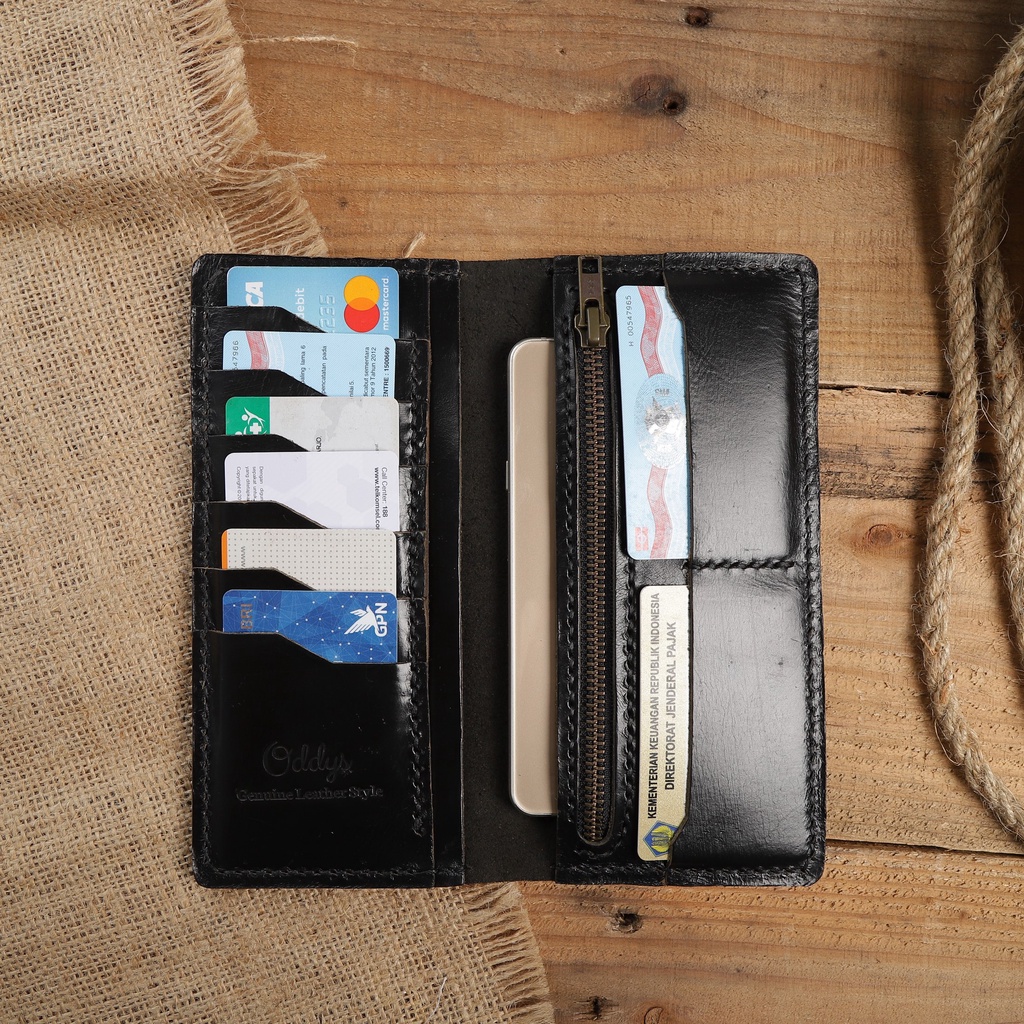 Dompet Panjang Kulit Asli Pull Up Seri AERON Warna Hitam - Leather Phone Wallet