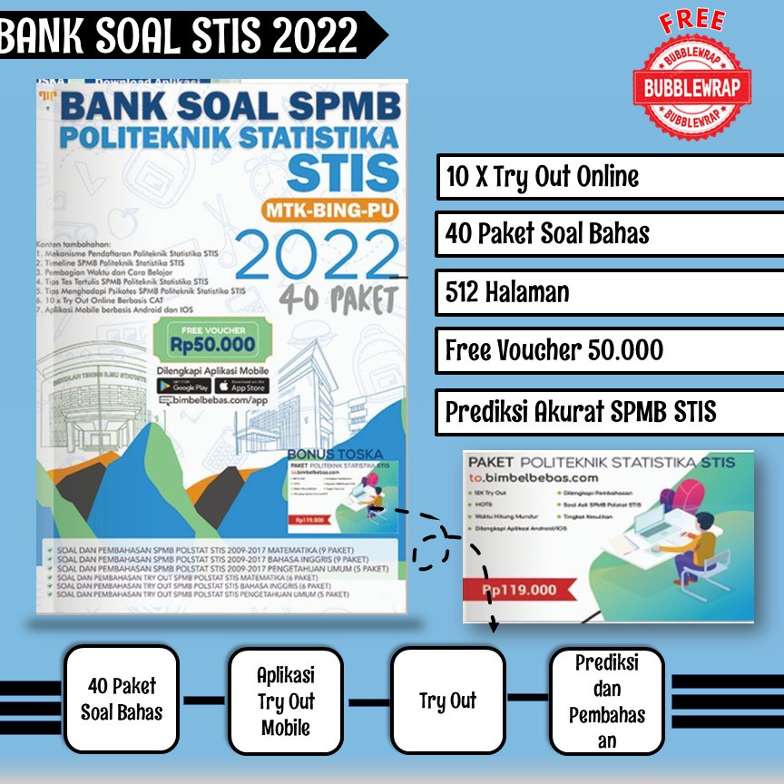 Bank Soal SPMB Politeknik Statistika STIS 2022 Bonus 10X Try Out Online Toska metode CAT TERMURAH