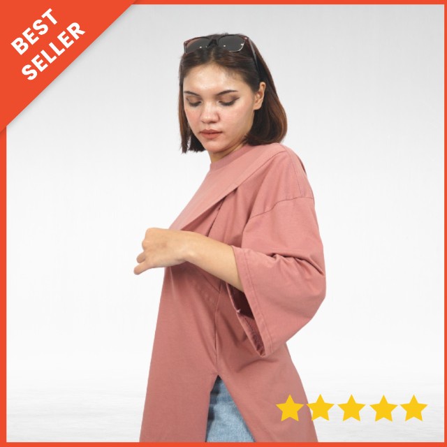 Busui Baju Menyusui Bukaan Kanan Kiri LD130cm Kaos Polos Wanita Oversize DustyRose