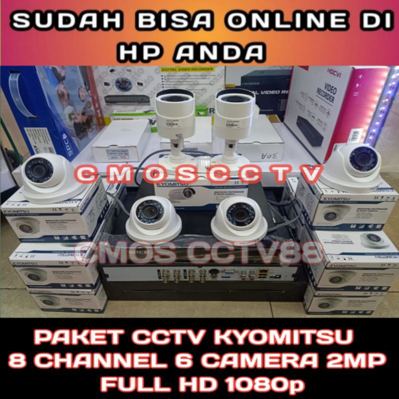 PAKET CCTV KYOMITSU 8 CHANNEL 6 CAMERA 2MP/1080P KOMPLIT HDD 2 TERRA