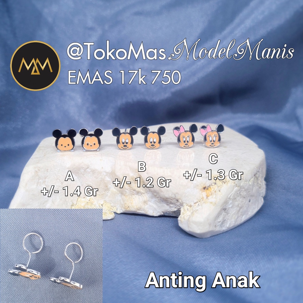 Anting Toge Mouse emas putih 750 kadar 17k