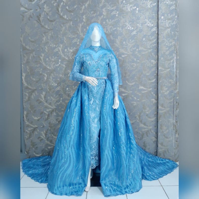 Gaun pengantin akad kebaya langsung konveksi blue