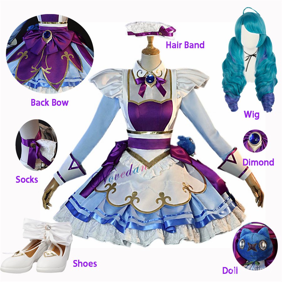 Game LOL Gwen Cosplay Costume Doll Shoes Wig Cosplay Anime Cafe Cutie Sweet Lolita Dress Maid Outfit