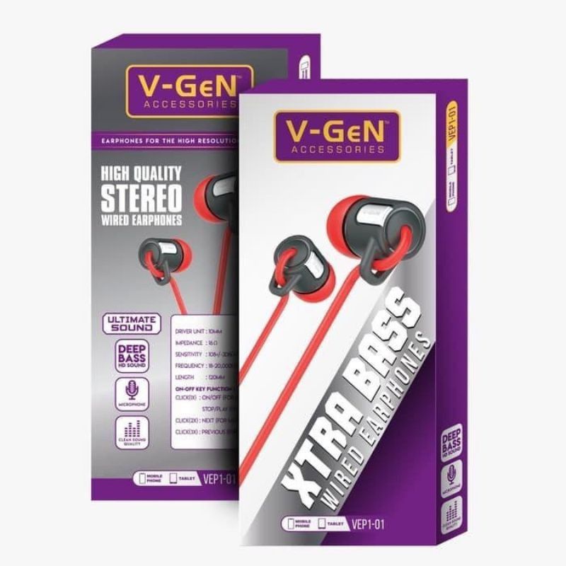 HEASDSET V-GEN EXTRA BASS WIRED EARPHONES