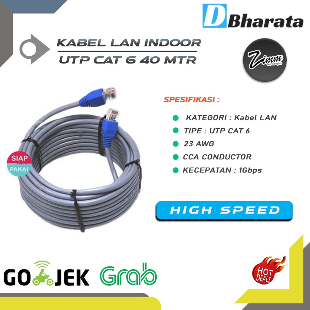 Kabel LAN UTP CAT 6 40m CCA Conductor Kabel UTP CAT6 40 Meter Siap Pakai